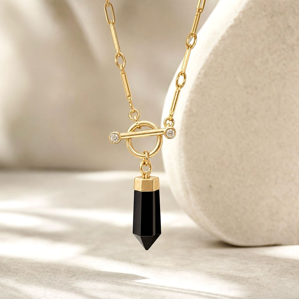 The Black Obsidian Paperclip Toggle Necklace
