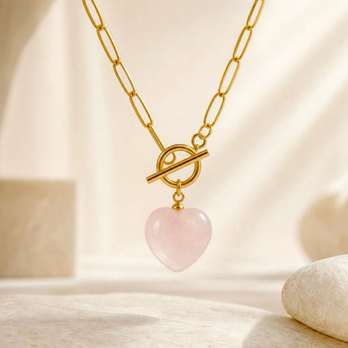 The Aura Rose Quartz Paperclip Toggle Necklace