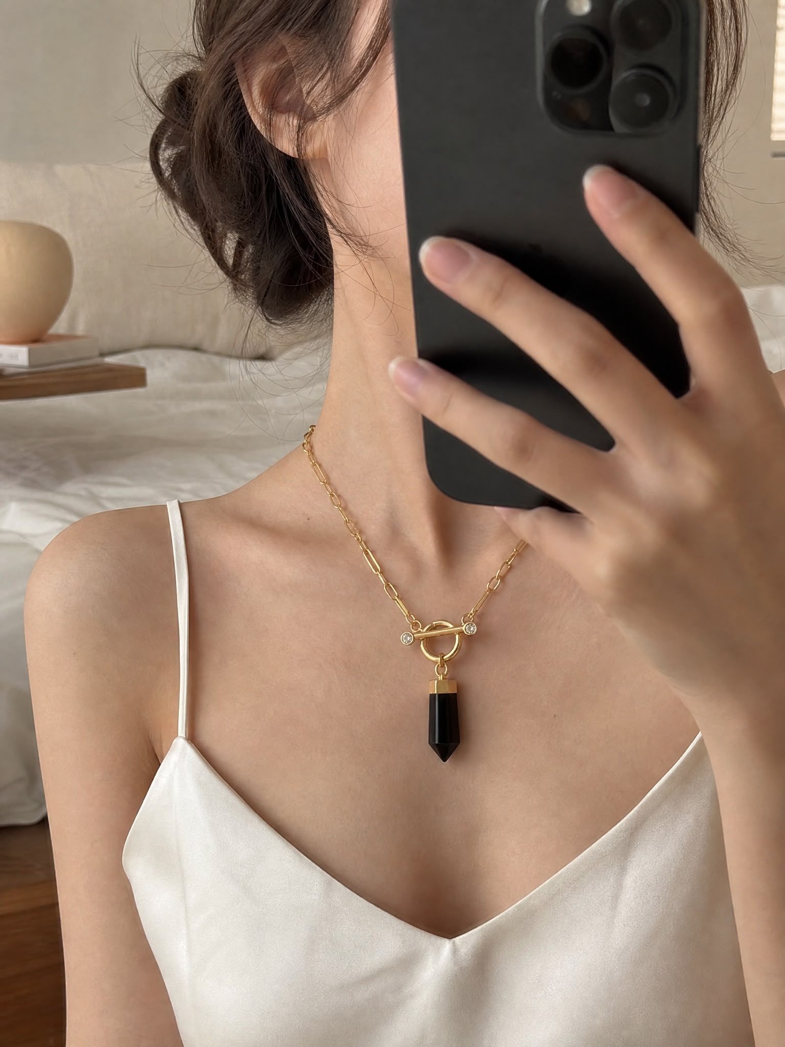 The Black Obsidian Paperclip Toggle Necklace