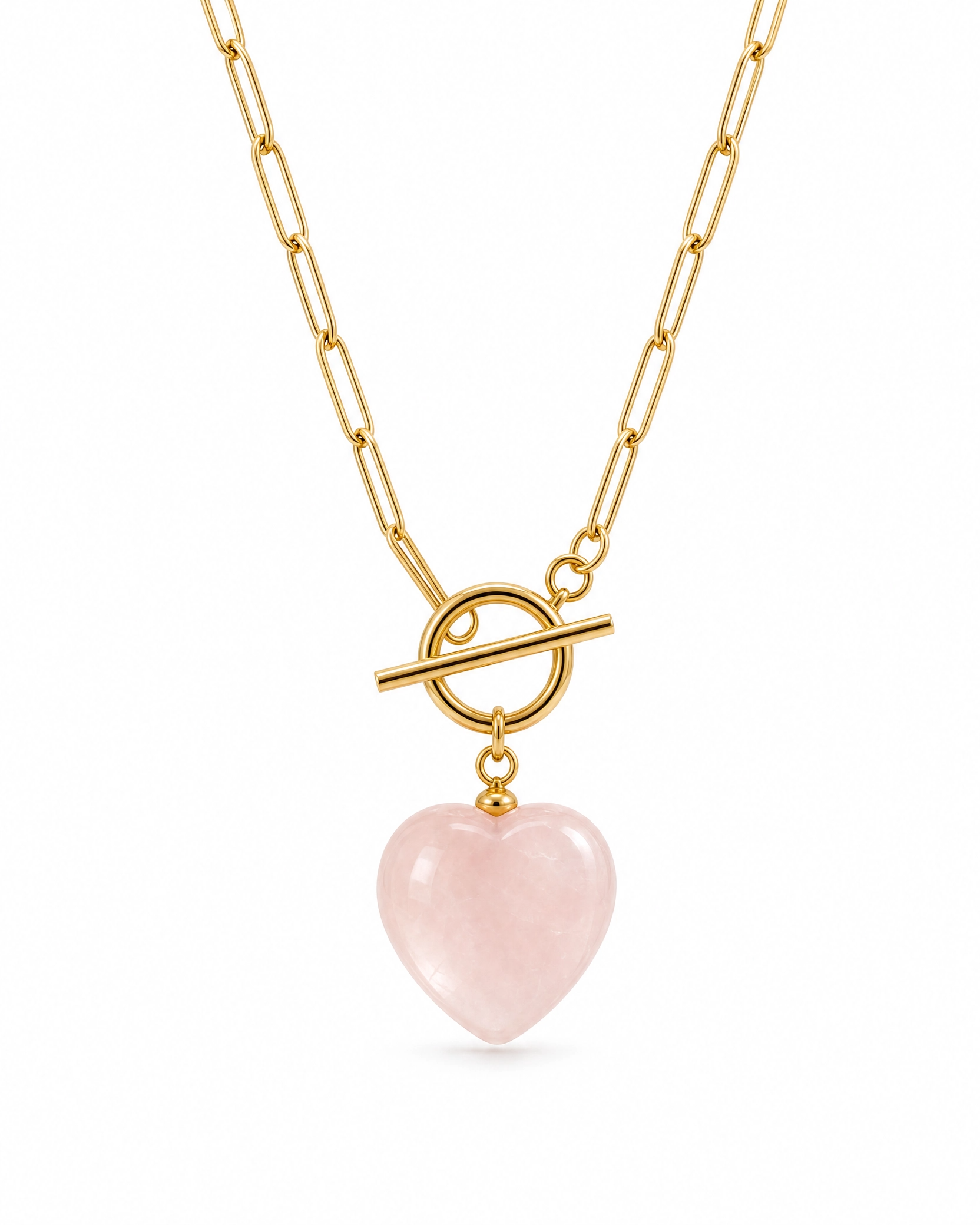 The Aura Rose Quartz Paperclip Toggle Necklace