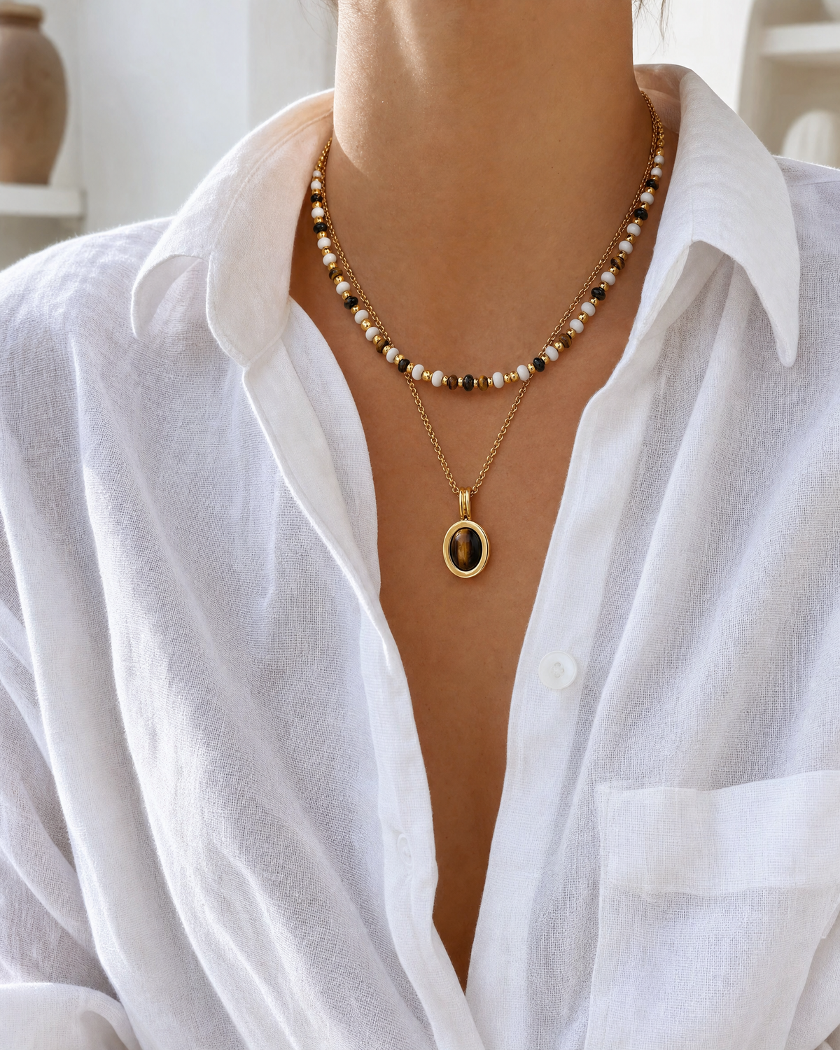 Tiger’s Eye Layered Necklace Set